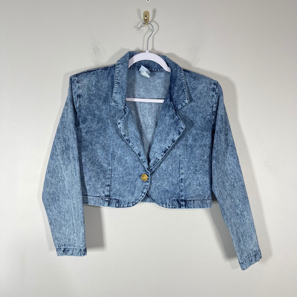 Vintage‎ Oops California Acid Wash Cropped Denim Jacket Wms 9/10 90s Grunge
